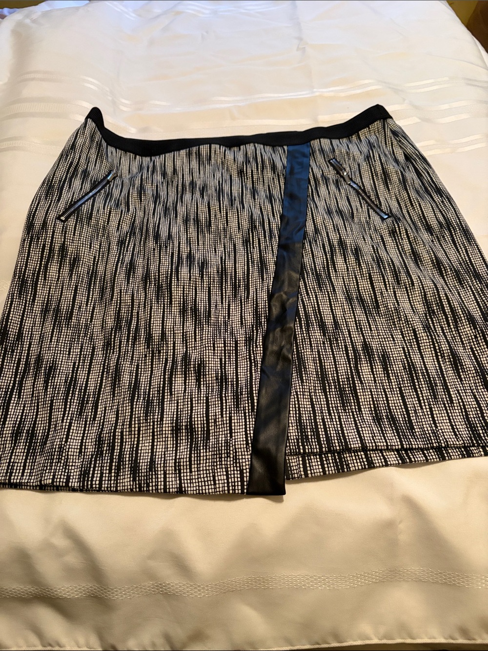 Rafaella Black and White Mini Skirt with Faux-Leather Trim